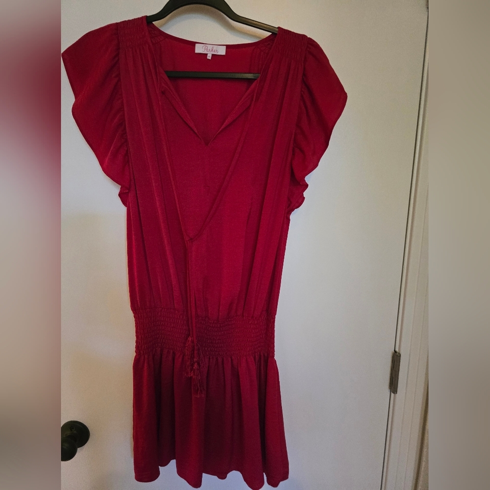 Parker Red Flutter Sleeve Midi Dress